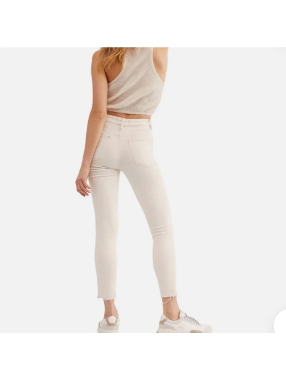 Free People We The Free Ivory Cropped Jeans High Rise Raw Hem - Size 30